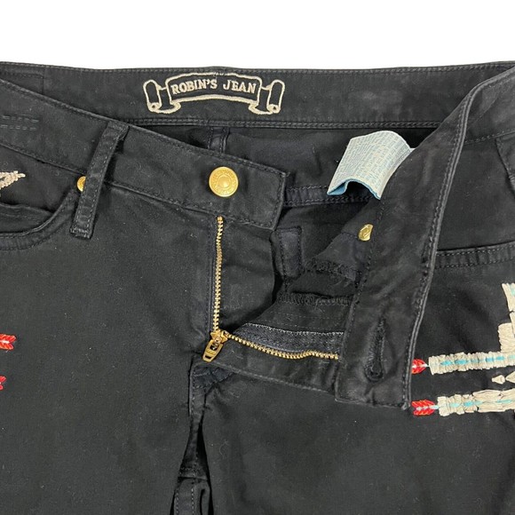 Vtg Y2K Robins Jeans Stretch Blk Denim Low Rise Chapa Embroidered Navaho Aztec - Picture 3 of 16